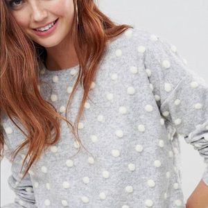 New Look Brushed Sweater with Polka Dot Pom Poms